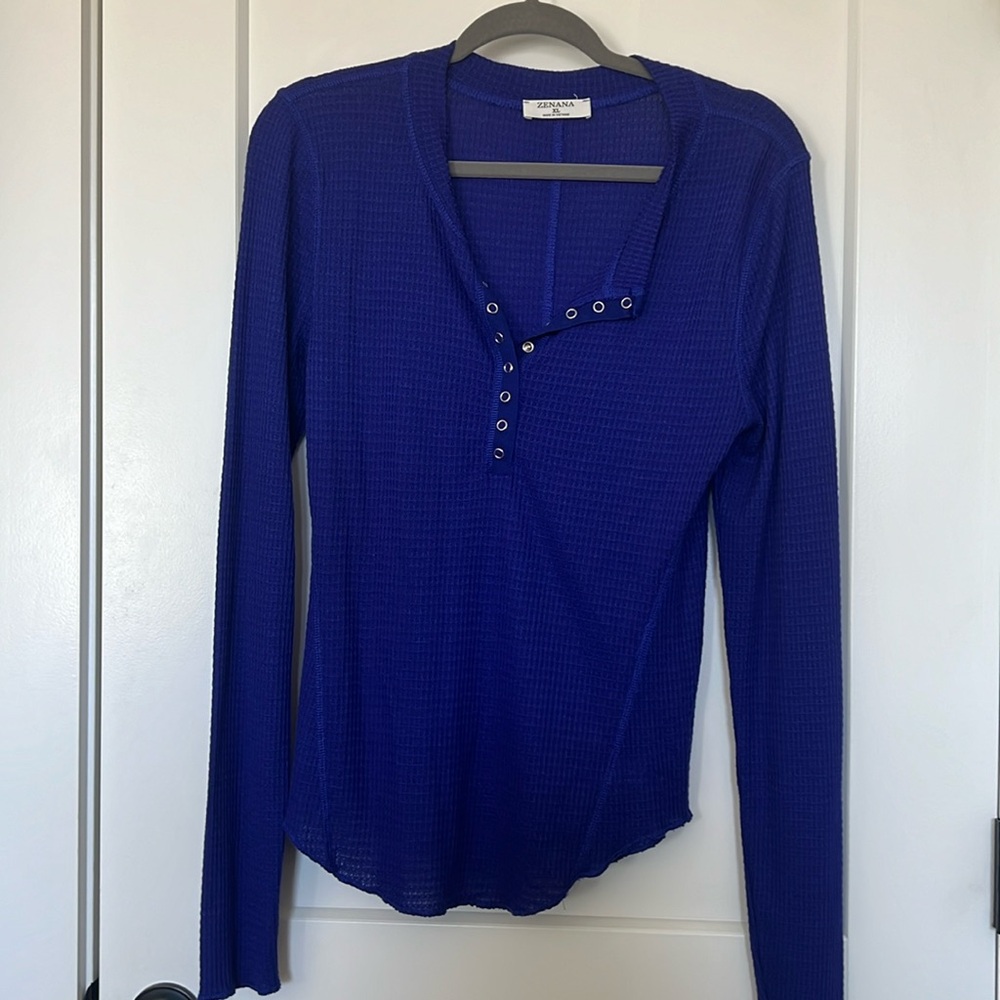 XL Zenana Cobalt Thermal Knit Top